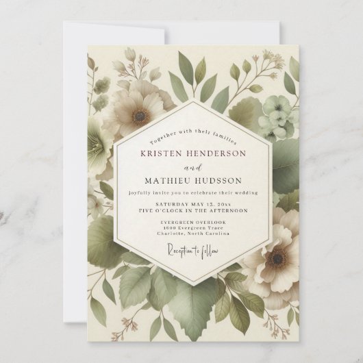 Olive Serene Foliage Wedding Kaart (Voorkant)