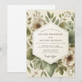 Olive Serene Foliage Wedding Kaart (Voorkant / Achterkant)