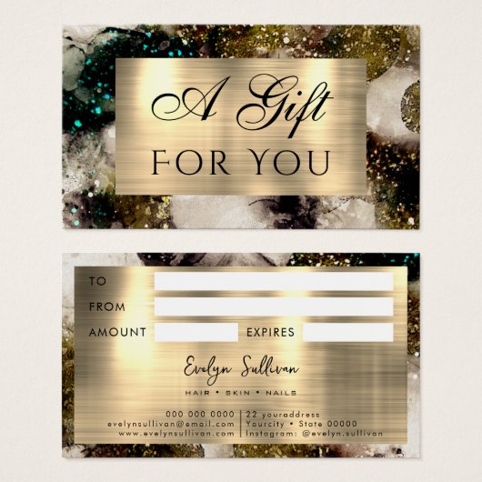 Olive smaragdgroene waterverf cadeaubon visitekaartje (Voorkant /achterkant)