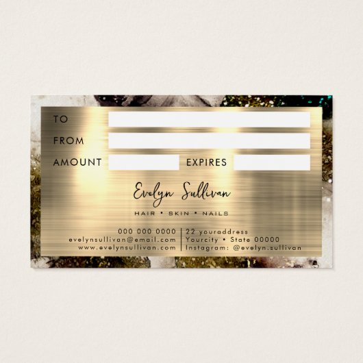 Olive smaragdgroene waterverf cadeaubon visitekaartje (Achterkant)