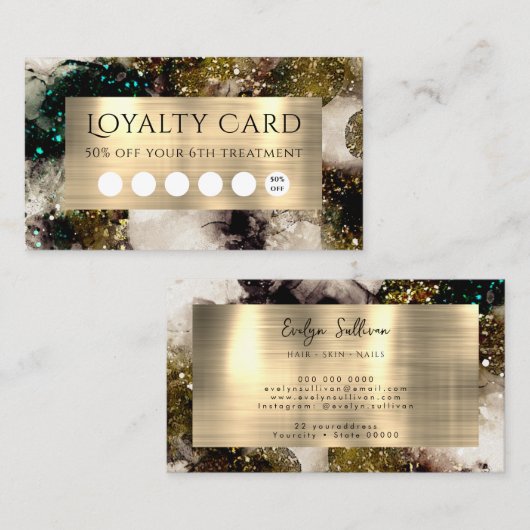 Olive smaragdgroene waterverf loyaliteitskaart visitekaartje (Voorkant / Achterkant)