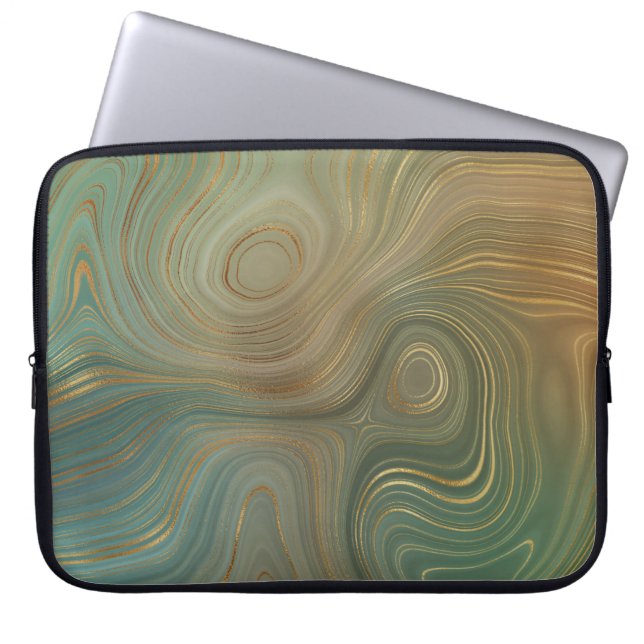 Olive Strata | Aardgroen en goudinkepagaat Laptop Sleeve (Voorkant)