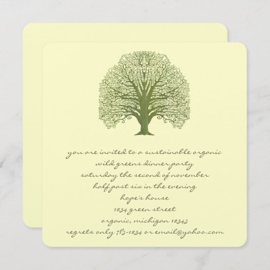 Olive Swirl Tree Invitation Kaart (Voorkant / Achterkant)