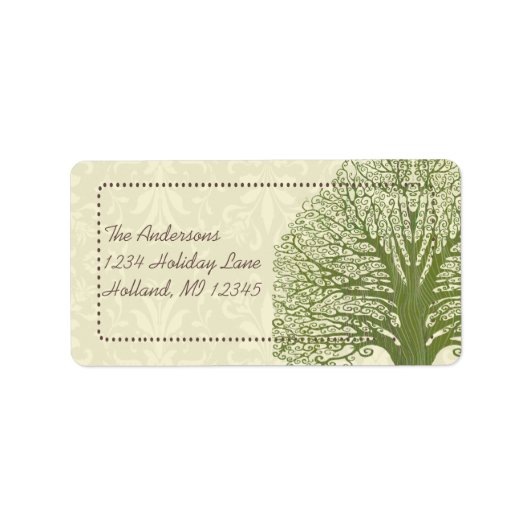 Olive Swirl Whimsical Tree Return Address Labels (Voorkant)