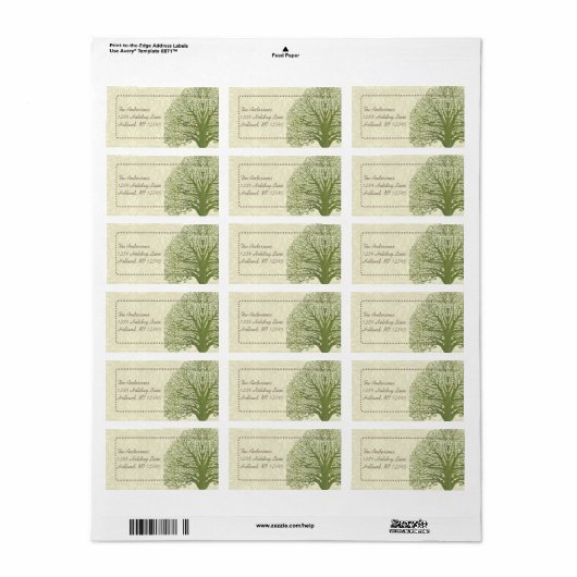 Olive Swirl Whimsical Tree Return Address Labels (Full Sheet)