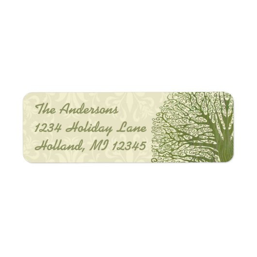 Olive Swirl Whimsical Tree Return Address Labels (Voorkant)