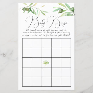 Olive tak Baby shower Bingo Spel