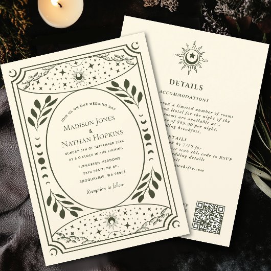 Olive Tarot Gothic Wedding QR Uitnodiging