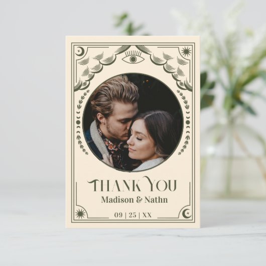 Olive Tarot Kaart Foto bruiloft Dank u (Staand voorkant)
