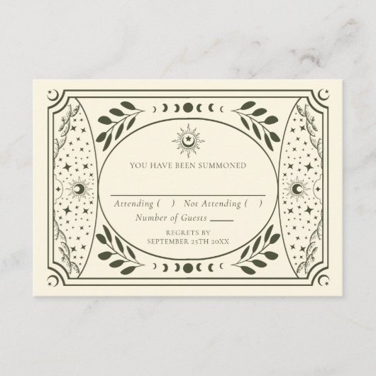 Olive Tarot Kaart Gotische bruiloft RSVP (Voorkant)