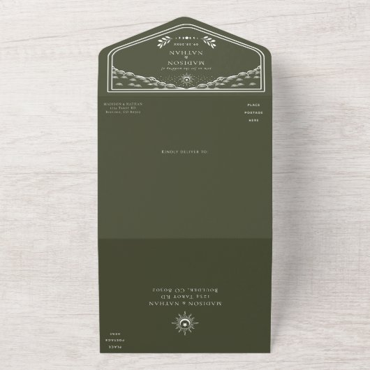 Olive  Tarot Kaart Gotische bruiloft Uitnodigen (Buitenkant)