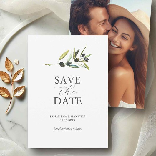Olive Theme foto bruiloft Bewaar de datum Save The Date