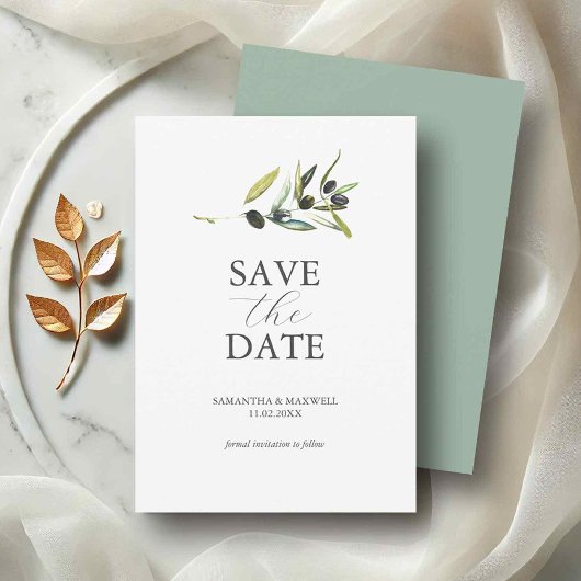 Olive Theme Non Photo Wedding Sla de datum op Save The Date