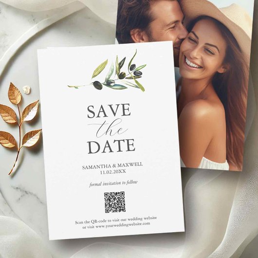 Olive Theme Photo QR-code Sla de datums op Save The Date