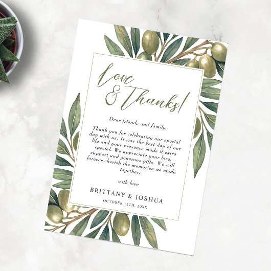 Olive Theme Wedding Foto Bedankkaart