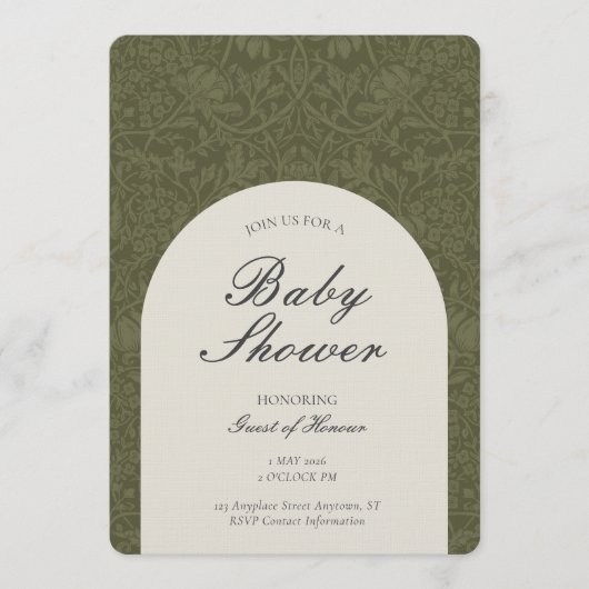 Olive Traditional Floral Arts and Crafts Shower Kaart (Voorkant)