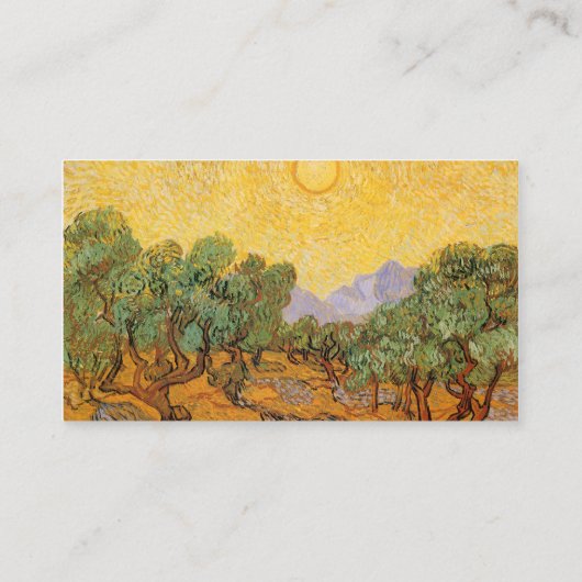 Olive Trees w Yellow Sky, Sun door Vincent van Gog Visitekaartje (Achterkant)
