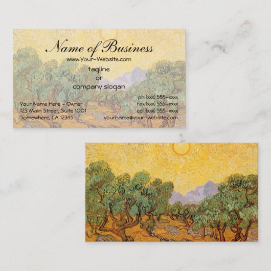Olive Trees w Yellow Sky, Sun door Vincent van Gog Visitekaartje (Voorkant / Achterkant)