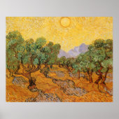 Olive Trees, Yellow Sky and Sun, Vincent van Gogh Poster (Voorkant)