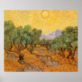 Olive Trees, Yellow Sky and Sun, Vincent van Gogh Poster (Voorkant)