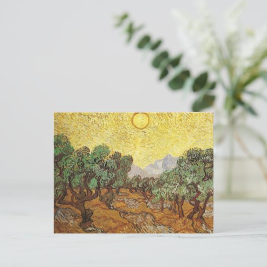 Olive Trees Yellow Sky & Sun Van Gogh Fine Art Briefkaart (Staand voorkant)