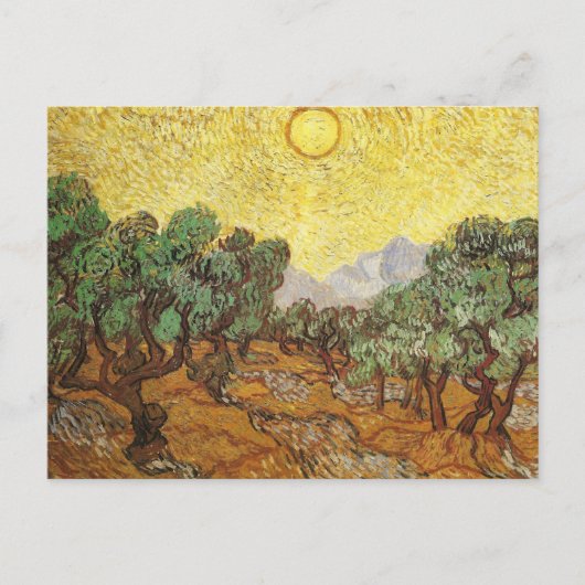 Olive Trees Yellow Sky & Sun Van Gogh Fine Art Briefkaart (Voorkant)