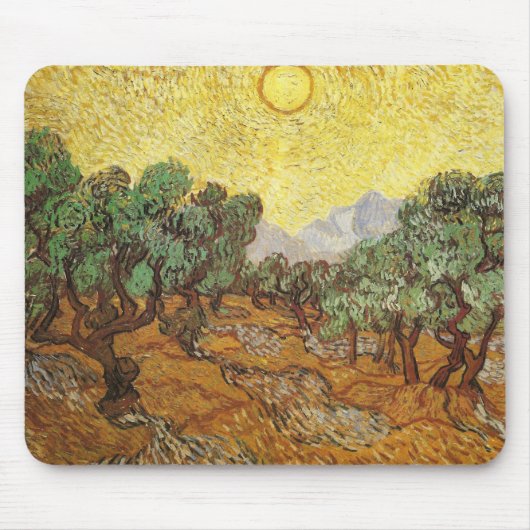 Olive Trees Yellow Sky & Sun Van Gogh Fine Art Muismat (Voorkant)