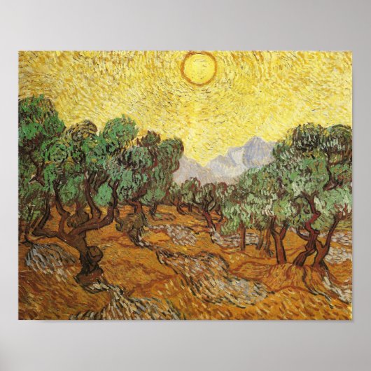 Olive Trees Yellow Sky & Sun Van Gogh Fine Art Poster (Voorkant)