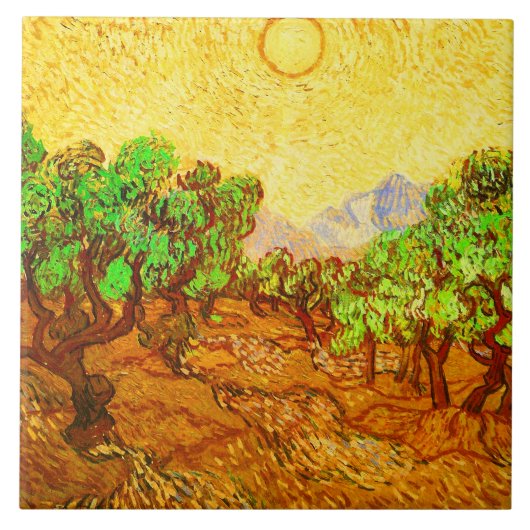 Olive Trees Yellow Sky & Sun Van Gogh Fine Art Tegeltje (Voorkant)