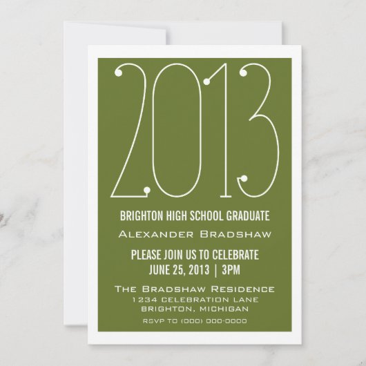 Olive Trendy 2013 Afstuderen Invitation Kaart (Voorkant)