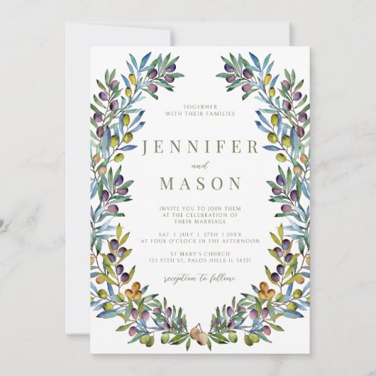 Olive Tuscan theme bohemian summer wedding Kaart (Voorkant)