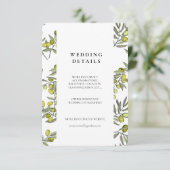 Olive vertakkingspatroon trouwkaart informatiekaartje (Staand voorkant)