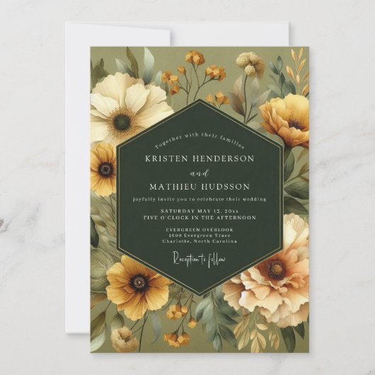 Olive Vintage Bloom Wedding Kaart (Voorkant)