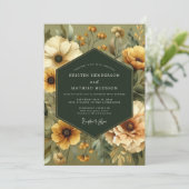 Olive Vintage Bloom Wedding Kaart (Staand voorkant)