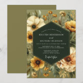 Olive Vintage Bloom Wedding Kaart (Voorkant / Achterkant)