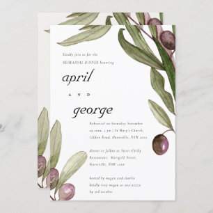 OLIVE WATERVERF FOLIAGE REHEARSAL DINNER INVITE BEDANKKAART