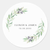 Olive Waterverf Wedding Invitation Sticker (Voorkant)