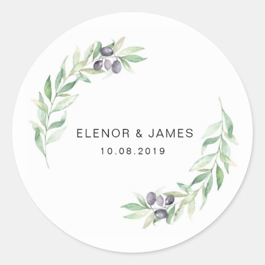 Olive Waterverf Wedding Invitation Sticker (Voorkant)