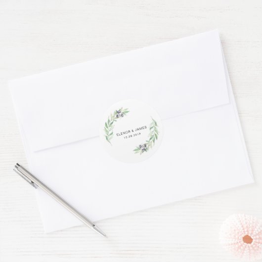 Olive Waterverf Wedding Invitation Sticker (Envelop)