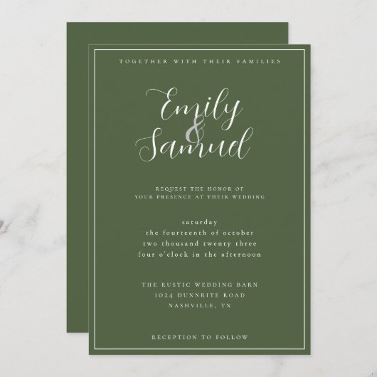 Olive Weddenschap Kaart (Voorkant / Achterkant)