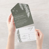 Olive White Greenery Monogrammed Wedding All In One Uitnodiging (Afscheurbaar)