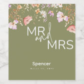 Olive Wildflowers Wijnfles voor bruiloft Wijn Etiket (Enkel label)