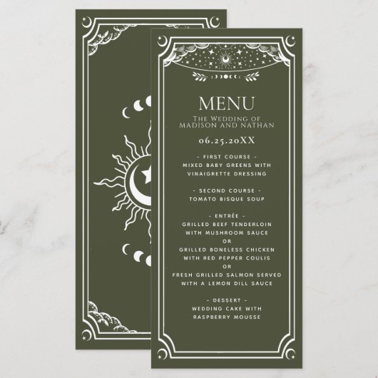 Olive & Wit Elegant Tarot Kaart Bruiloft (Voorkant / Achterkant)