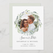 Olive Wreatfoto bruiloft, behalve de datum Save The Date (Voorkant / Achterkant)