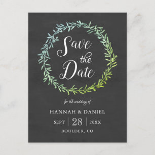 Olive Wreath Chalkboard Save the Date Sjabloon Briefkaart
