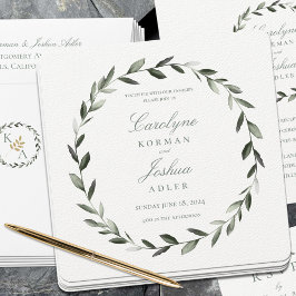 Olive Wreath Wedding Invitation Kaart