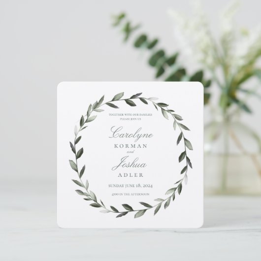 Olive Wreath Wedding Invitation Kaart (Staand voorkant)
