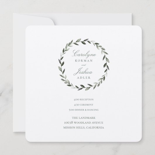 Olive Wreath Wedding Invitation Kaart (Achterkant)
