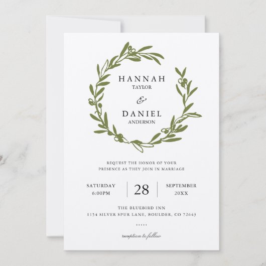 Olive Wreath Wedding Kaart (Voorkant)