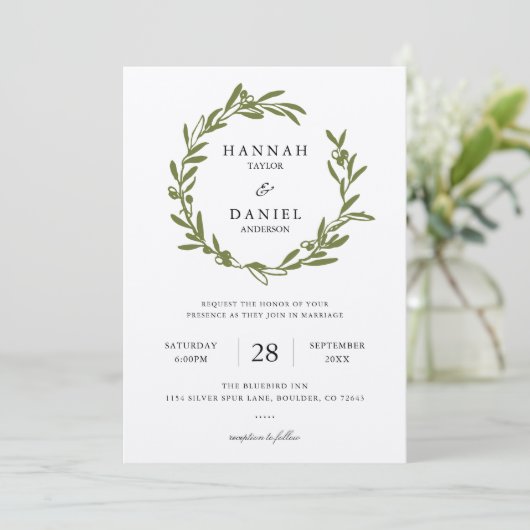 Olive Wreath Wedding Kaart (Staand voorkant)